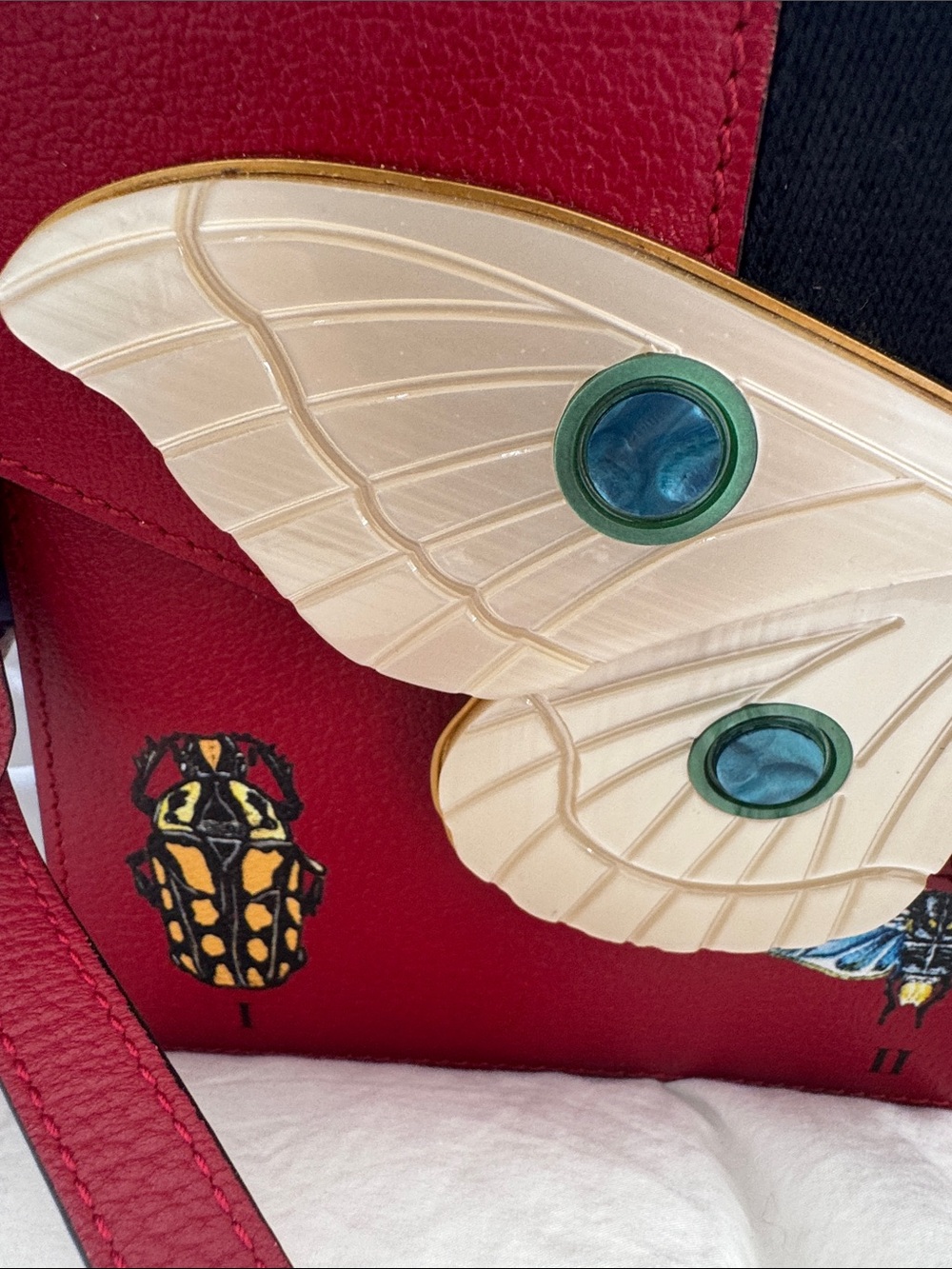 Gucci Falena shoulder bag in red calf leather with butterfly motif and bamboo - Picture 2 of 13